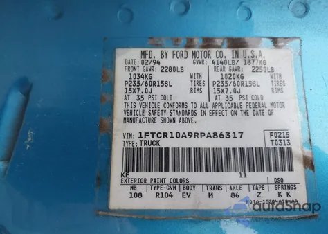 1994 Ford Ranger from USA, damaged, VIN 1FTCR10A9RPA86317